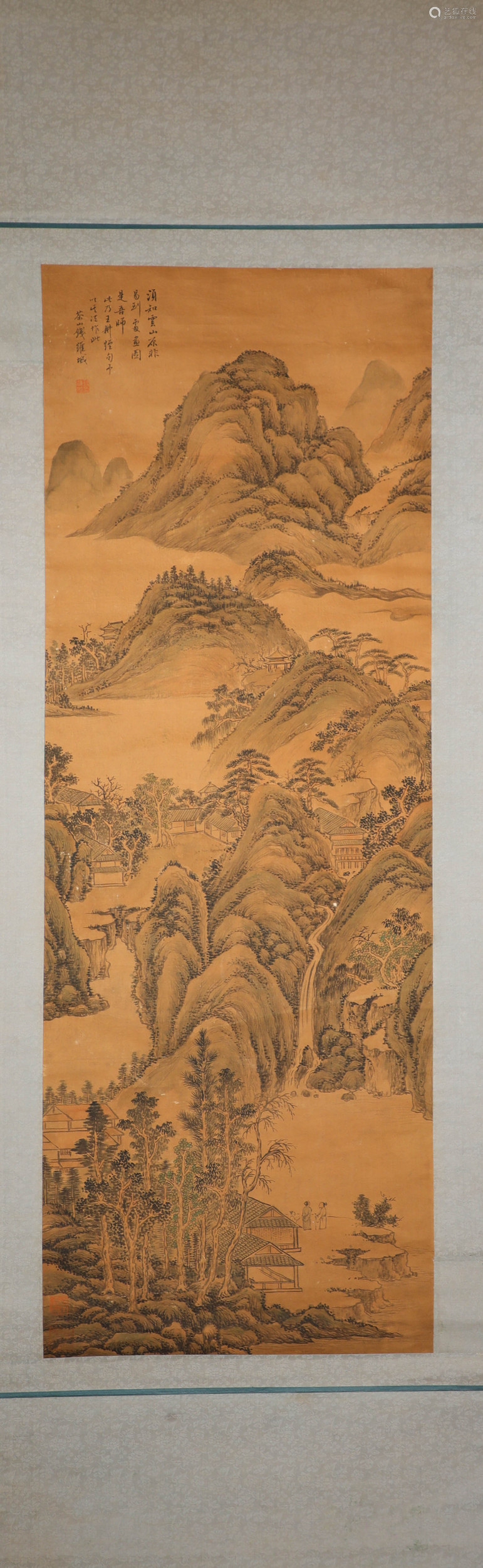 inkpaintingbyweichengqian古代水墨畫錢維城山水圖絹本立軸