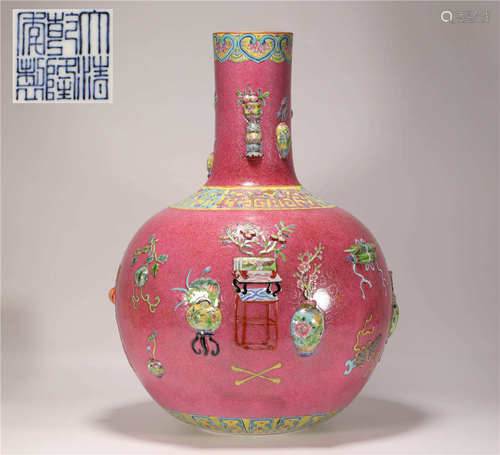 Pink Glazed Alike Circle Vase from Qing清代粉彩仿生博古天球瓶