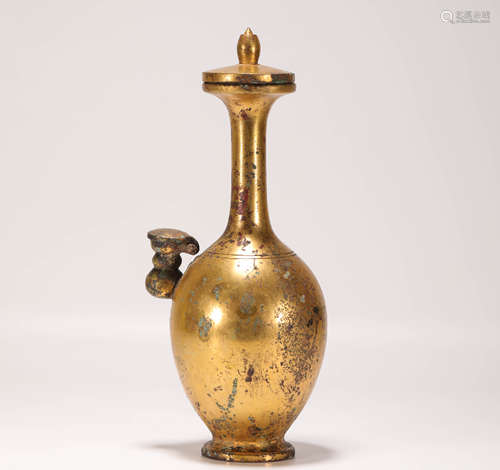 Copper and Golden Neck Vase from Tang唐代銅鎏金長頸壺