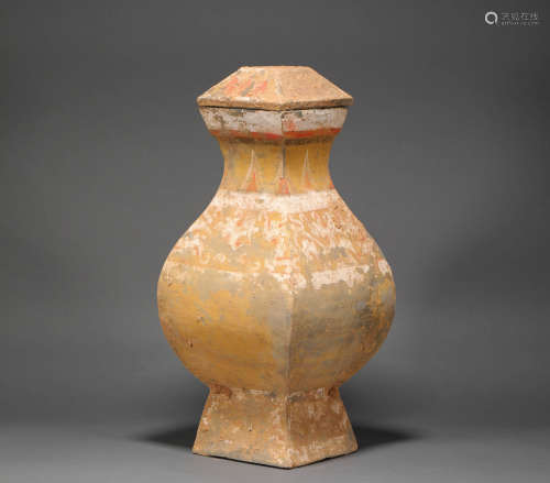 Ceramic Colored Vessel from Tang唐代陶器加彩四方尊
