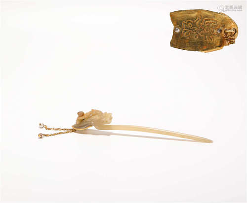 Dragon Head Inlaying Gold Hair Clasp from Liao遼代龍頭包金簪子