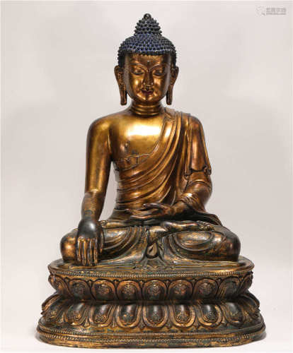 Copper and Golden Sakyamuni Staute from Qing清代銅鎏金釋迦摩尼佛造像