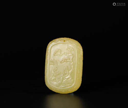 HeTian Yellow Jade Human Story Pendant from Qing清代和田黄玉人物故事牌