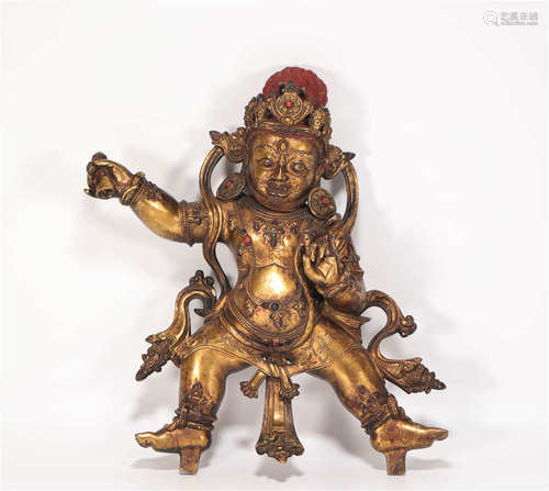 Copper and Golden Buddha Statue from Qing清代銅鎏金大黑天