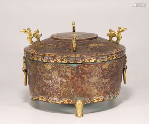 Copper and Gilding Container from Zhan戰國銅挫金鳥獸器皿