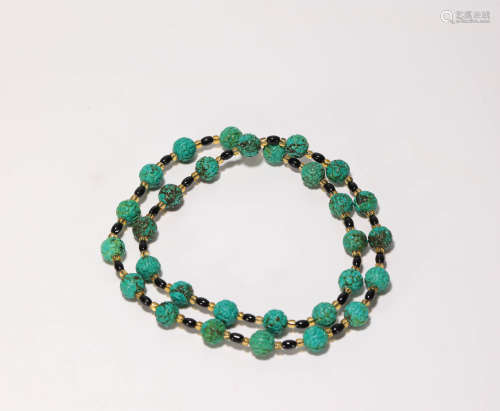 Green Tophus Beads Necklace from Qing清代綠松石回紋珠項鏈