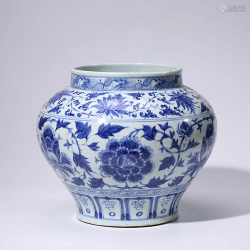 A CHINESE BLUE & WHITE PORCELAIN POENY JAR