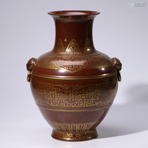 A CHINESE RED-GROUND GILT-INLAID PORCELAIN VASE MARKED