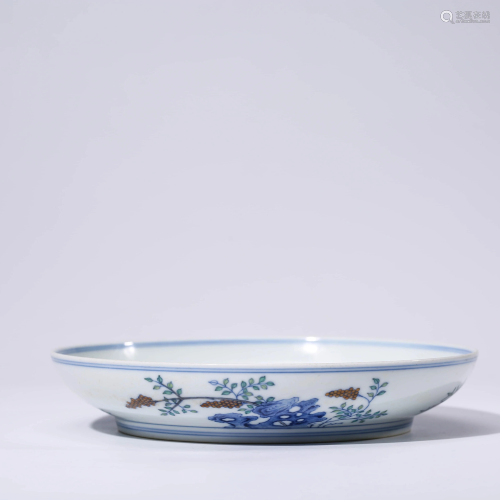 A CHINESE DOUCAI PORCELAIN FLOWER DISH MARKED …