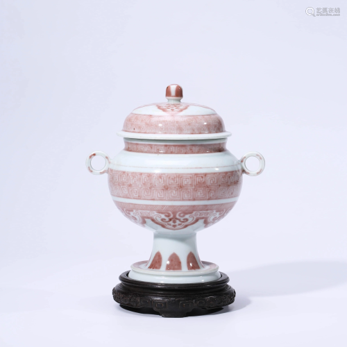 A CHINESE COPPER-RED-GLAZED PORCELAIN VESSEL & COVER