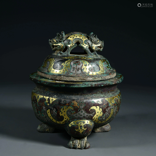 A CHINESE GILT-BRONZE STEAMING VESSEL & COVER