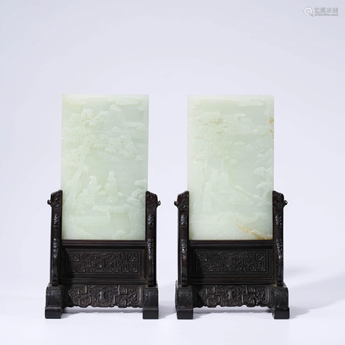 A PAIR OF CHINESE WHITE JADE STORY TABLE SCREENS