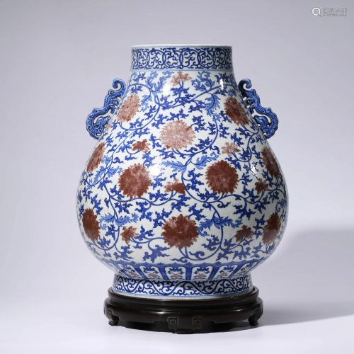 A CHINESE RED & BLUE PORCELAIN INTERLOCK BRANCHES …