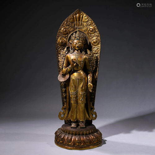 A CHINESE GILT-BRONZE BODHISATTVA STATUE