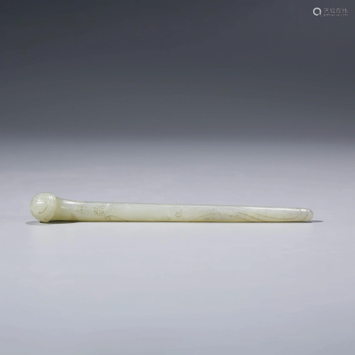 A CHINESE WHITE JADE HAIRPIN ORNAMENT