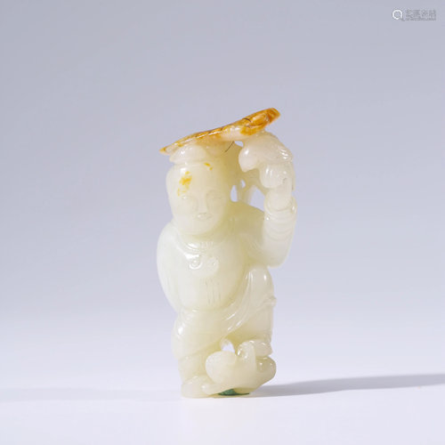 A CHINESE WHITE JADE CARVING OF LIUHAI & A TOAD