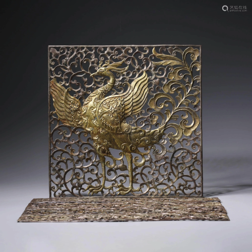 A SET OF CHINESE GOLD-DECORATED SILVER PANEL