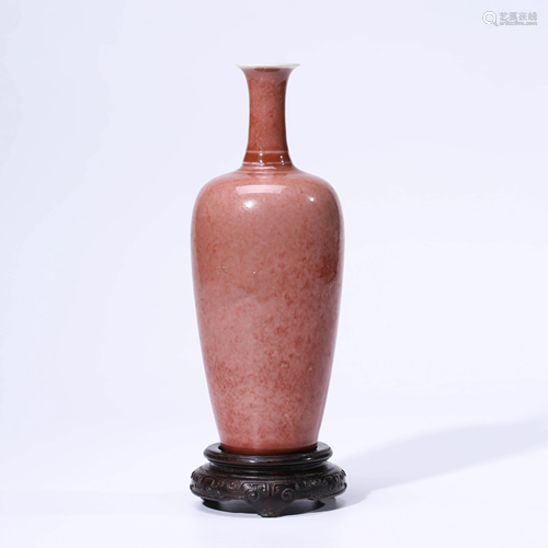 A CHINESE RED-GLAZED PORCELAIN VASE & STAND MARKED …