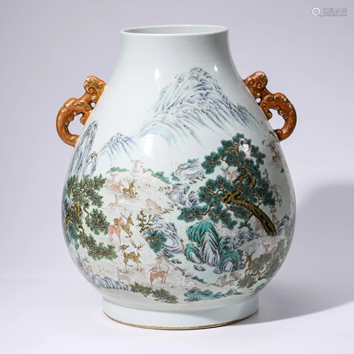 A CHINESE FAMILLE ROSE PORCELAIN DEER VASE MARKED QIAN