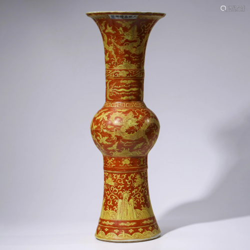 A CHINESE IRON-RED PORCELAIN DRAGON VASE