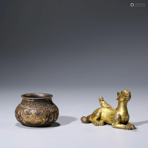 A PAIR OF CHINESE GILT-BRONZE ORNAMENTS