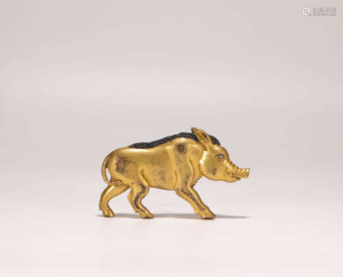 Copper and Golden Pig from Qing清代銅鎏金豬