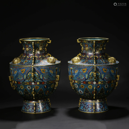 A PAIR OF CHINESE CLOISONNE ENAMEL VASES