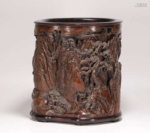 Red Sandalwood Human Story Pen Holder from Qing清代沉香木人物故事筆筒