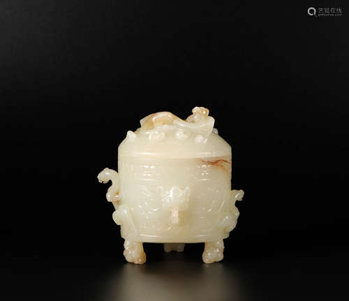 HeTian Jade Dragon Design Vase from Han漢代和田玉赤龍罐