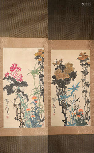 Ink Floral Painting from FanTIan Shou古代水墨画
潘天寿一对、花卉
纸本立轴