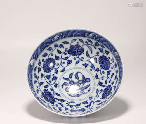 White and Blue Kiln Bowl from Ming明代青花纏枝紋碗