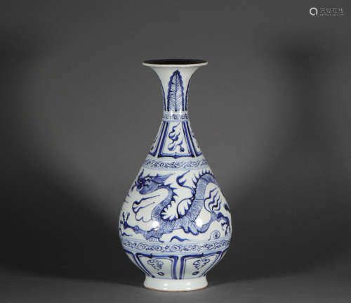 White and Blue Kiln Spring Vase from Ming明代青花龍紋玉壺春瓶