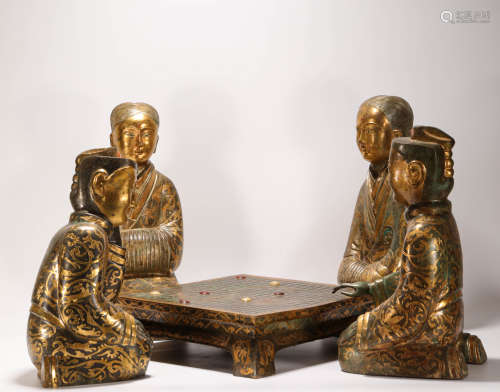 A Set of Copper and Golden Chess Human Statue from Han漢代銅鎏金圍棋人傭一組
