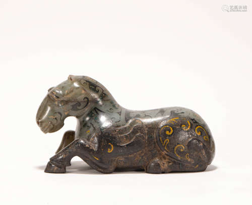 HeTian Jade Inlaying Golden and Silvering Horse from Han漢代和田玉鑲嵌金銀玉馬