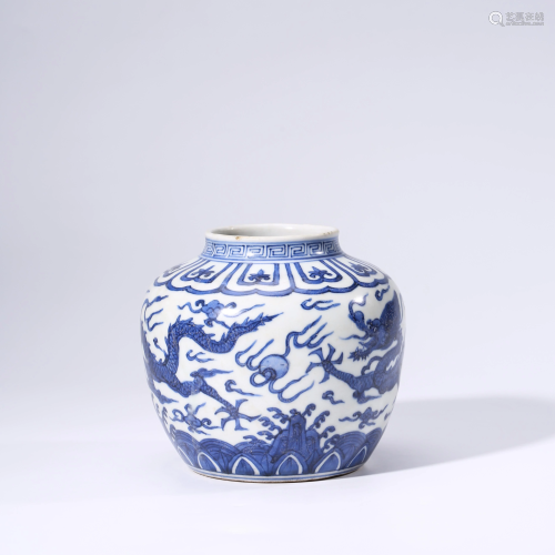A CHINESE BLUE & WHITE PORCELAIN DRAGON JAR MARKED …
