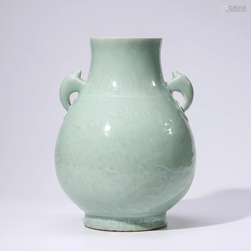 A CHINESE CELADON-GLAZED PORCELAIN VASE MARKED QIAN