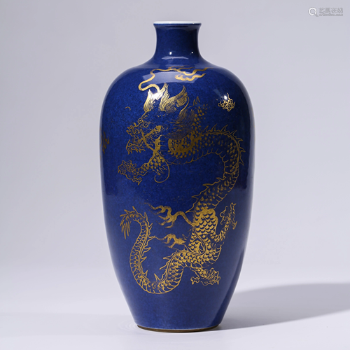 A CHINESE BLUE-GLAZED GILT-INLAID PORCELAIN DRAGON VASE