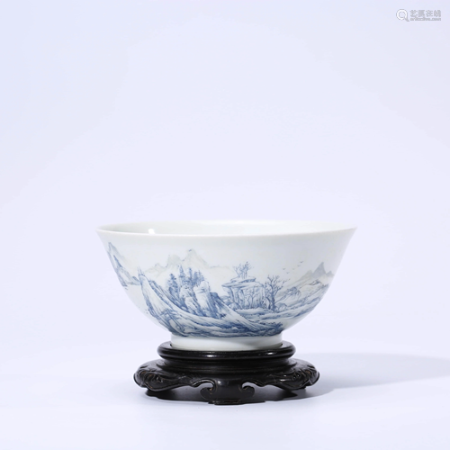 A CHINESE BLUE & WHITE BOWL & STAND MARKED YONG ZH…