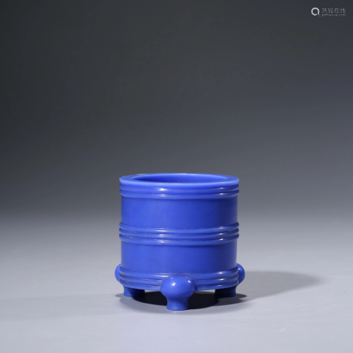 A CHINESE BLUE GLASS CENSER WITH QIAN LONG MARK