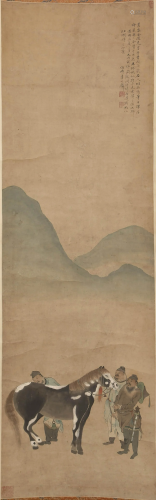 A CHINESE SCROLL PAINTING BY LI GONG LIN