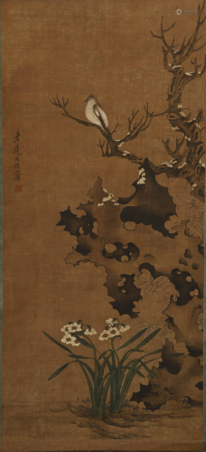 A CHINESE SCROLL PAINTING BY CHEN HONG SHOU