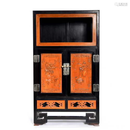 A CHINESE ZI TAN & BOX WOOD CABINET