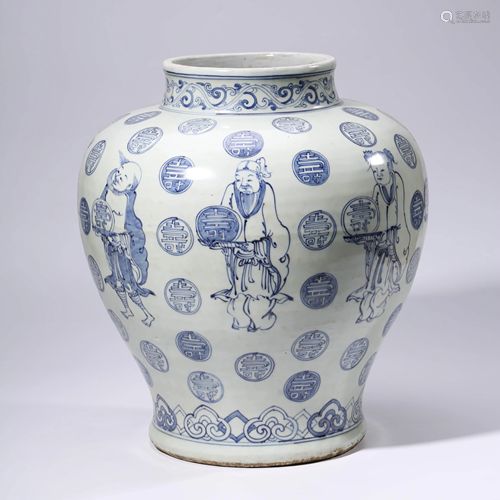 A CHINESE BLUE & WHITE PORCELAIN JAR MARKED WAN LI