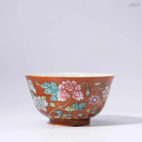 A CHINESE RED-GLAZED PORCELAIN BOWL WITH YONG ZHE…