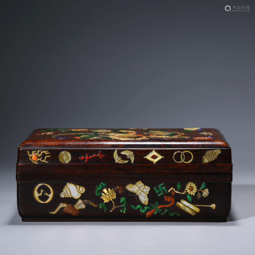 A CHINESE INLAID ZITAN BOX & COVER