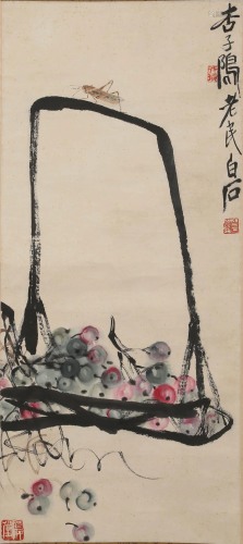 A CHINESE SCROLL PAINTING BY QI BAI SHI