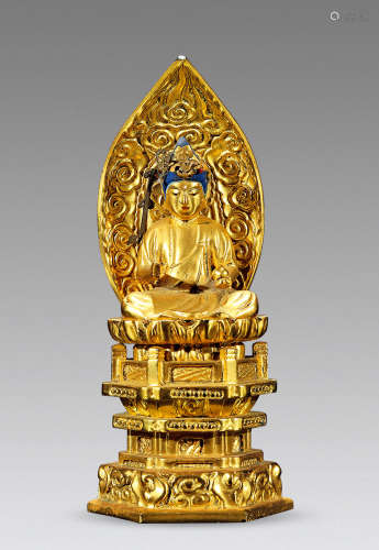 清 木胎鎏金菩萨坐像
