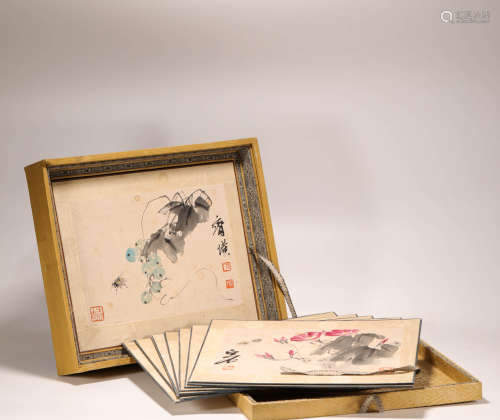 Two Boxes of Ink Painting Album 18 Pages from QiBaiShi纸本齐白石册十八页2盒