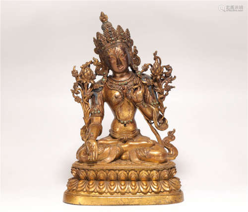 Copper and Golden White Tara from Qing清代銅鎏金白度母