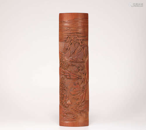 Bamboo Carved Human Story Writing Tool from Qing清代竹雕人物故事臂戈
